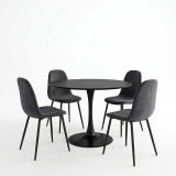 Set tavoline ngrënieje Bella-Balou pakoworld 5 copë MDF e zezë-kadife antracit D100x73cm
