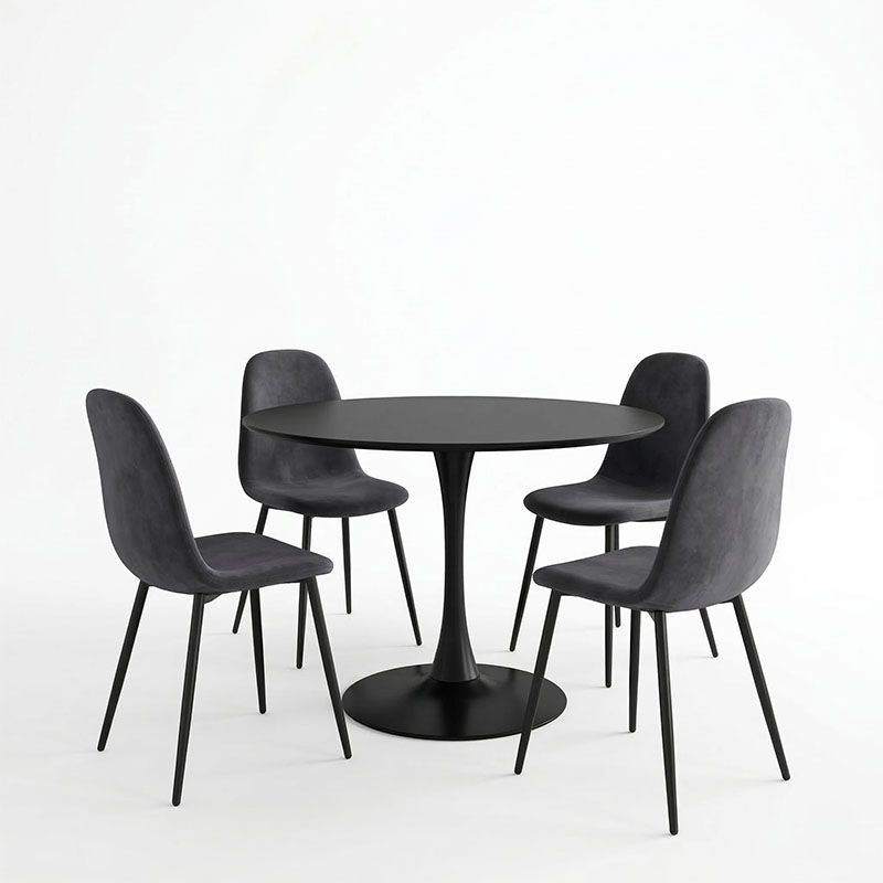Set tavoline ngrënieje Bella-Balou pakoworld 5 copë MDF e zezë-kadife antracit D100x73cm