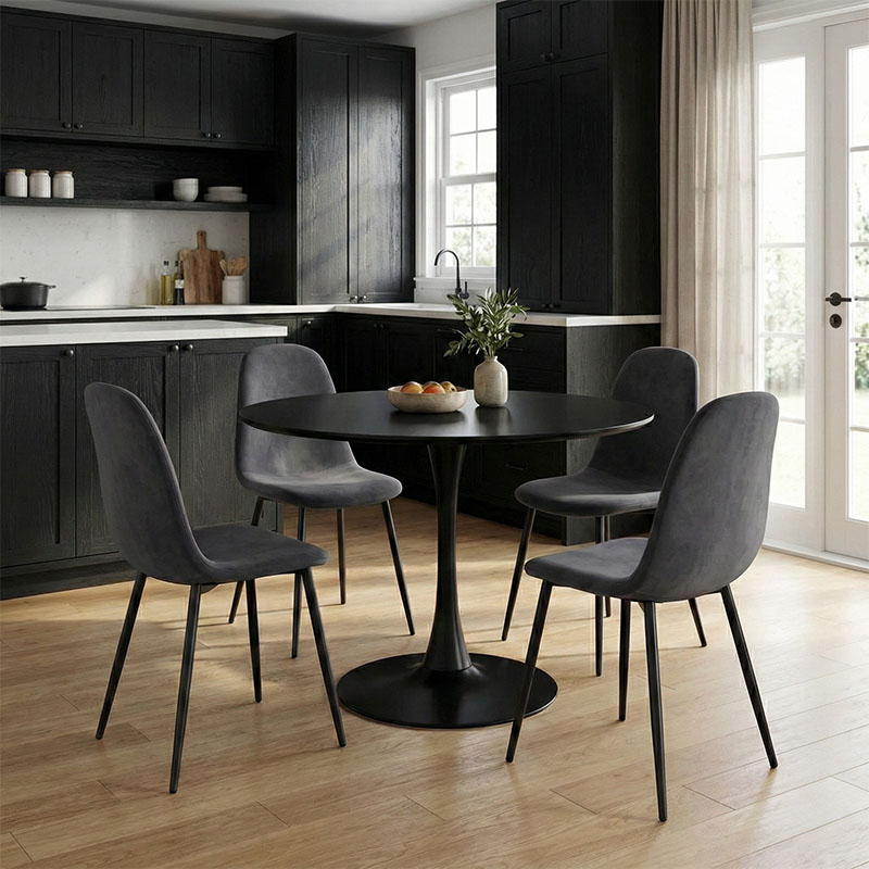 Set tavoline ngrënieje Bella-Balou pakoworld 5 copë MDF e zezë-kadife antracit D100x73cm