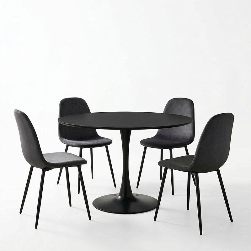 Set tavoline ngrënieje Bella-Balou pakoworld 5 copë MDF e zezë-kadife antracit D120x73cm