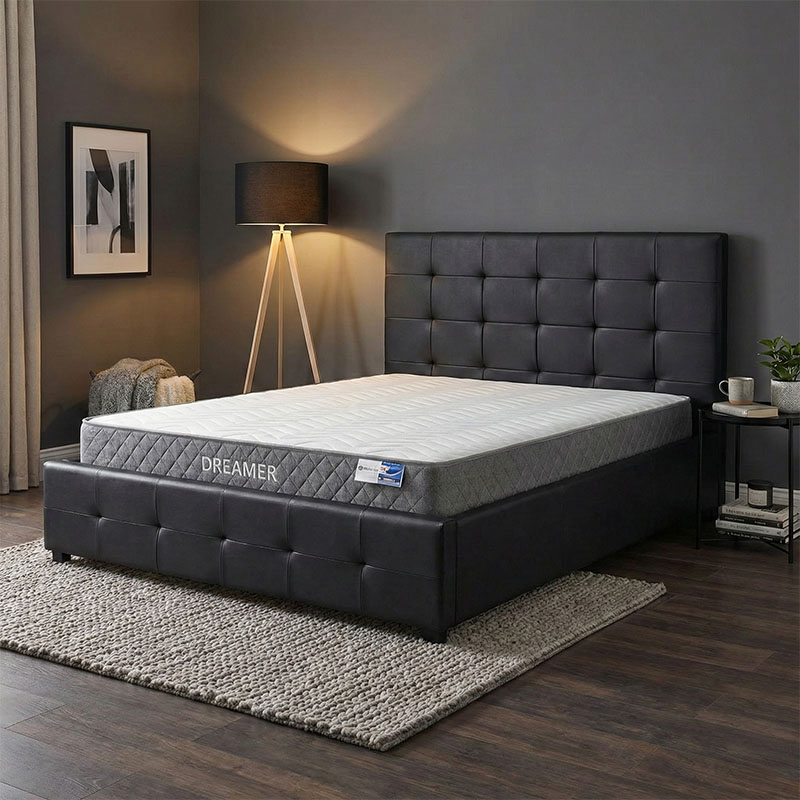 Krevat me dyshek dhe hapësirë magazinimi Roi-Dreamer pakoworld pu i zi 160x200cm