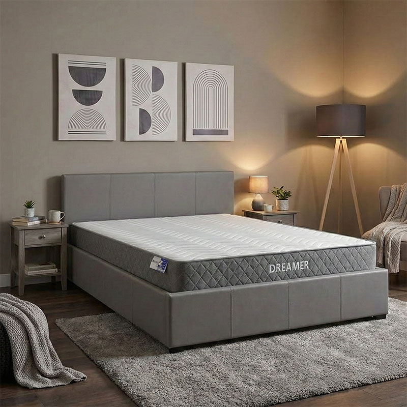 Krevat me dyshek dhe hapësirë magazinimi Norse-Dreamer pakoworld pu gri 160x200cm
