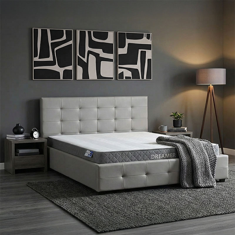Krevat me dyshek dhe hapësirë magazinimi Roi-Dreamer pakoworld pu gri 160x200cm