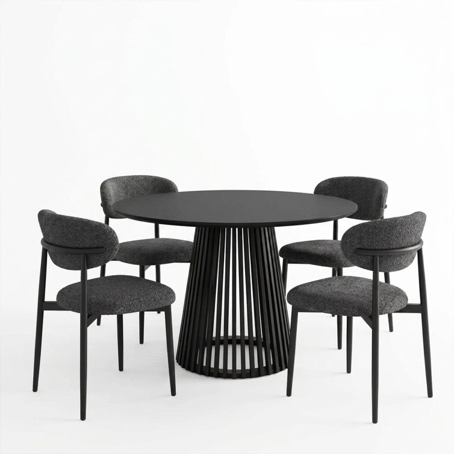 Dhomë ngrënie me karrige Folegio Anthracite dhe tavolinë Domonic Black D100x75cm Set prej 5 copësh