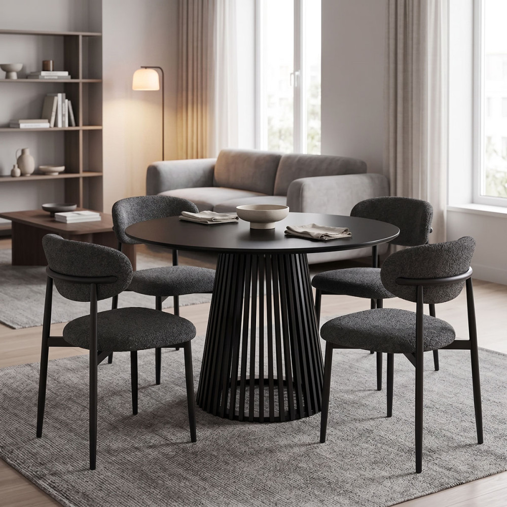 Dhomë ngrënie me karrige Folegio Anthracite dhe tavolinë Domonic Black D100x75cm Set prej 5 copësh