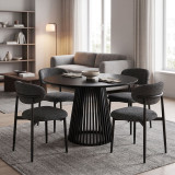 Dhomë ngrënie me karrige Folegio Anthracite dhe tavolinë Domonic Black D100x75cm Set prej 5 copësh