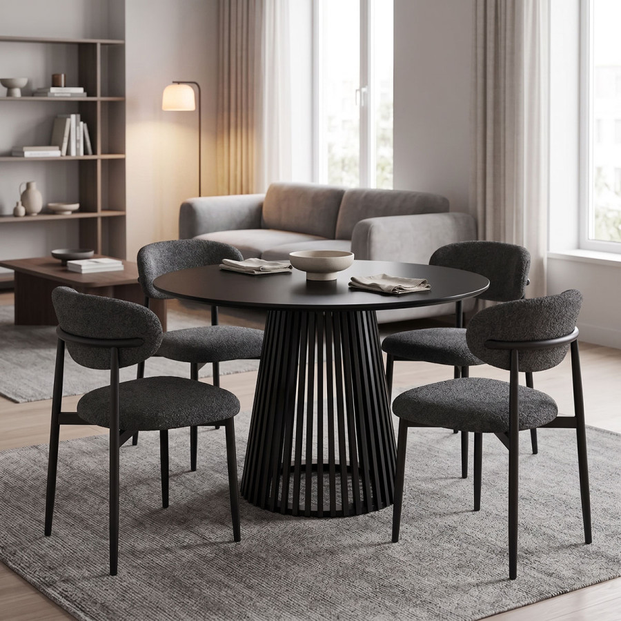 Dhomë ngrënie me karrige Folegio Anthracite dhe tavolinë Domonic Black D100x75cm Set prej 5 copësh