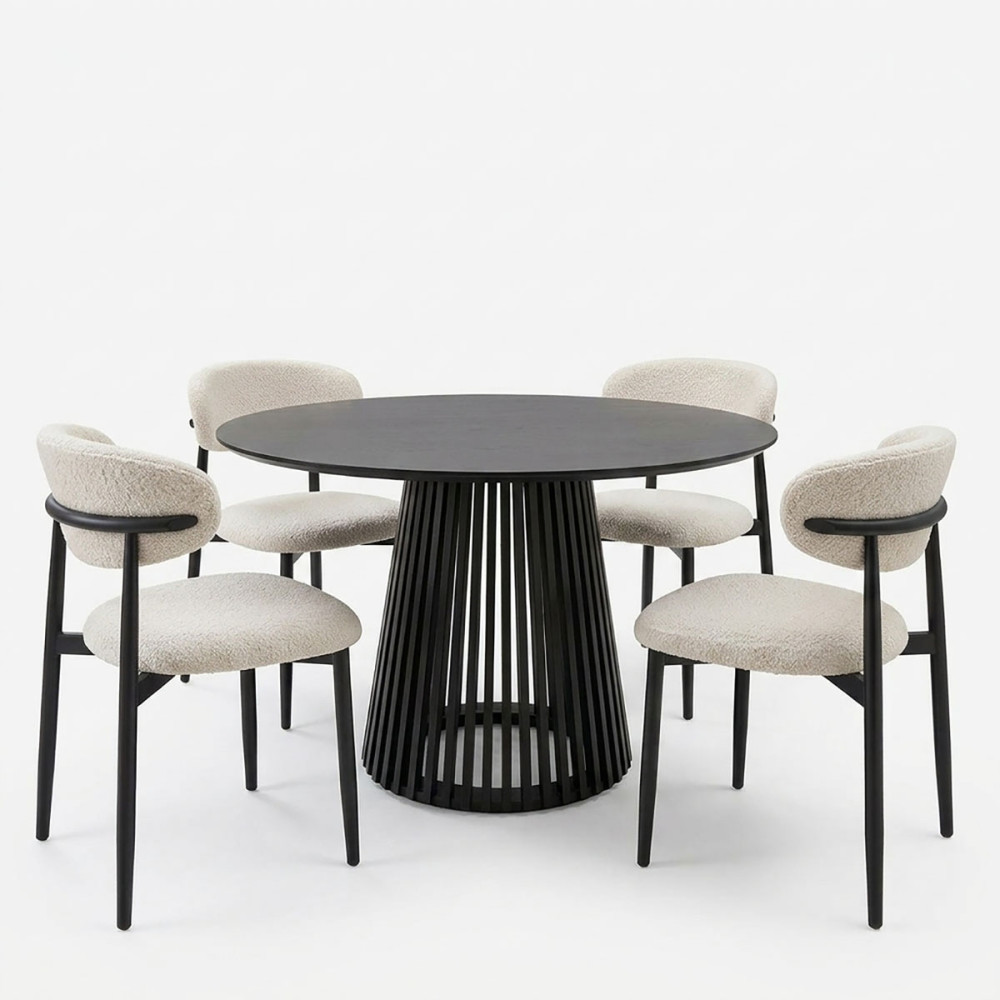 Dhomë ngrënie me karrige Folegio Cream dhe tavolinë Domonic Black D100x75cm Set prej 5 copësh