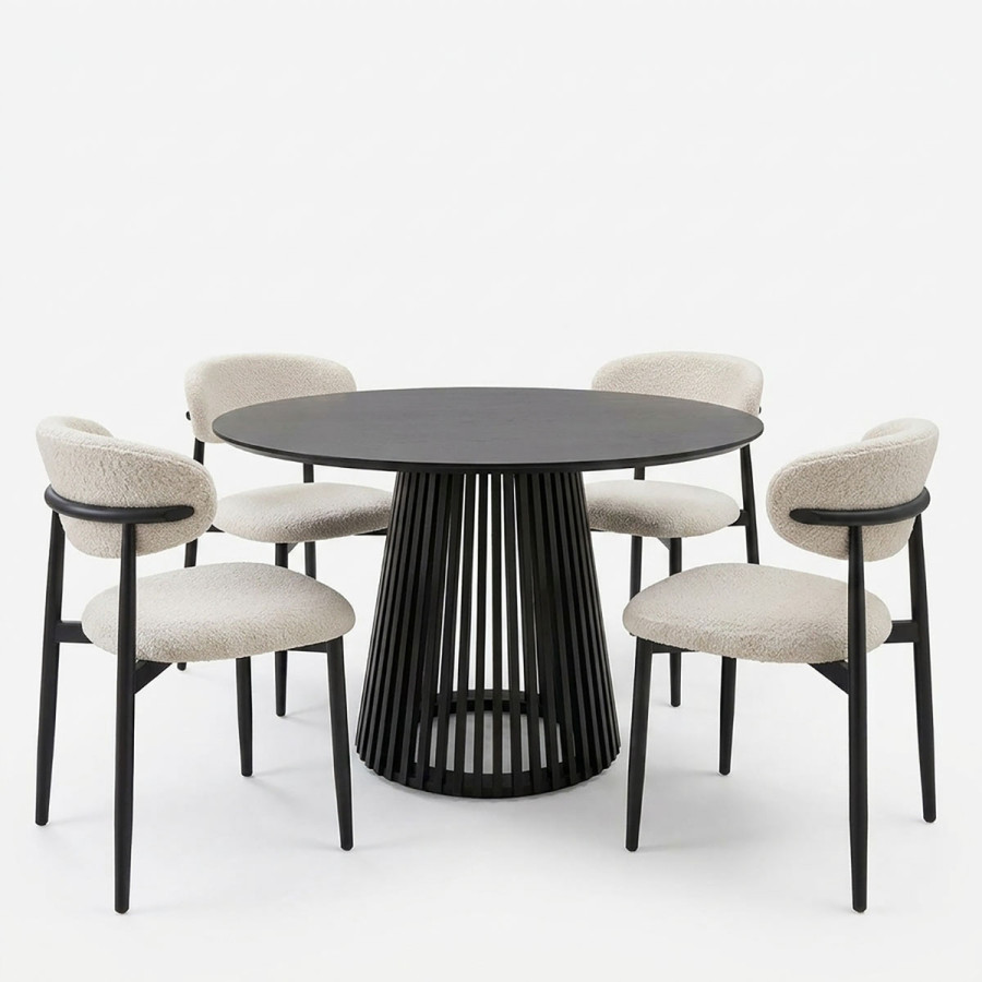 Dhomë ngrënie me karrige Folegio Cream dhe tavolinë Domonic Black D100x75cm Set prej 5 copësh