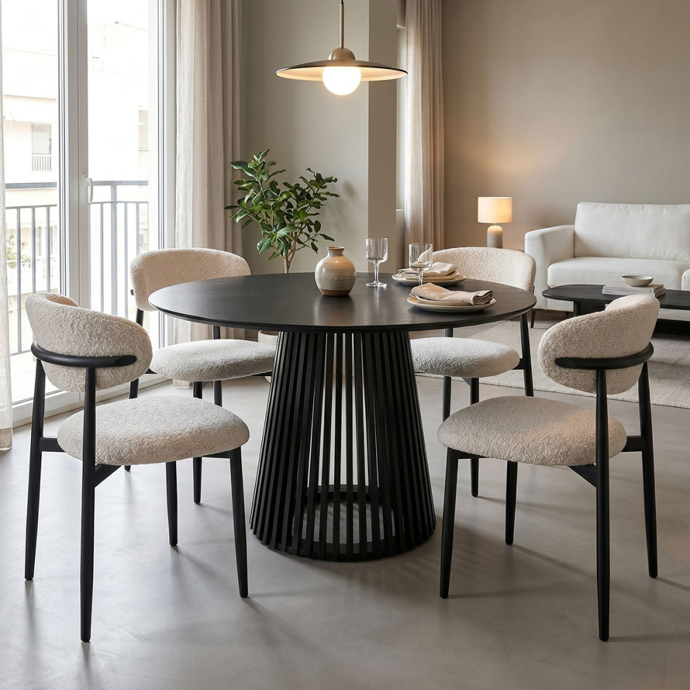 Dhomë ngrënie me karrige Folegio Cream dhe tavolinë Domonic Black D100x75cm Set prej 5 copësh