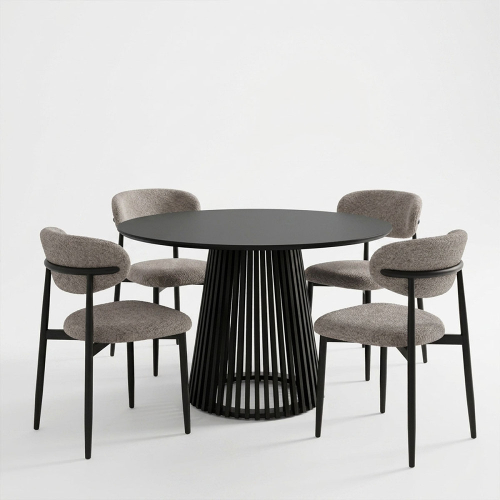 Set ngrënieje me karrige Folegio gri dhe tavolinë Domonic të zezë D100x75cm Set me 5 copë