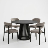 Set ngrënieje me karrige Folegio gri dhe tavolinë Domonic të zezë D100x75cm Set me 5 copë