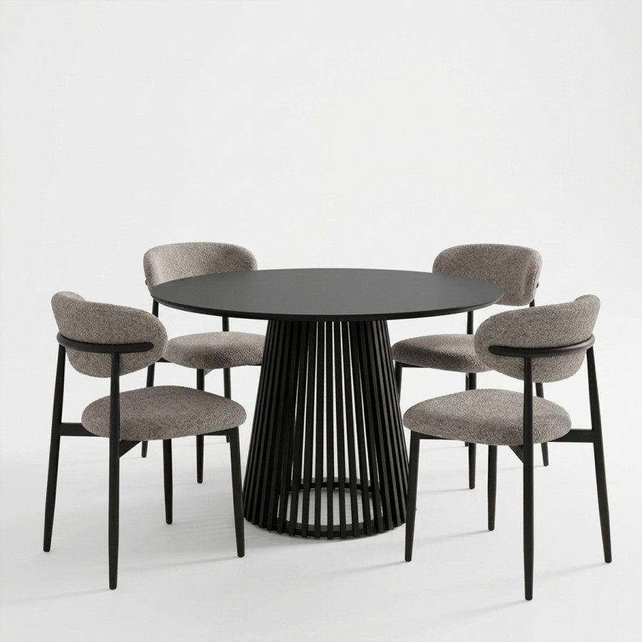 Set ngrënieje me karrige Folegio gri dhe tavolinë Domonic të zezë D100x75cm Set me 5 copë