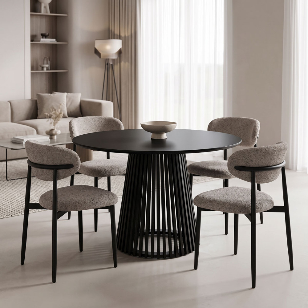 Set ngrënieje me karrige Folegio gri dhe tavolinë Domonic të zezë D100x75cm Set me 5 copë