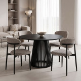 Set ngrënieje me karrige Folegio gri dhe tavolinë Domonic të zezë D100x75cm Set me 5 copë