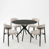 Dhomë ngrënie me karrige Folegio Cream dhe tavolinë Orbital Black D120x76cm Set prej 5 copësh