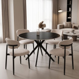 Dhomë ngrënie me karrige Folegio Cream dhe tavolinë Orbital Black D120x76cm Set prej 5 copësh