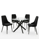 Set ngrënieje me karrige Azori të zeza dhe tavolinë xhami Antoro D100x75cm Set prej 5 copësh