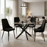 Set ngrënieje me karrige Azori të zeza dhe tavolinë xhami Antoro D100x75cm Set prej 5 copësh