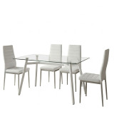 Dhomë ngrënie me karrige Parker të bardha dhe tavolinë xhami Titta 120x70x75cm Set prej 5 copësh