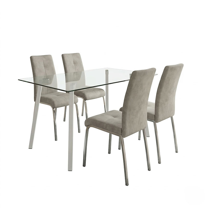 Dhomë ngrënie me karrige Ariadne gri dhe tavolinë xhami Titta 120x70x75cm Set prej 5 copësh