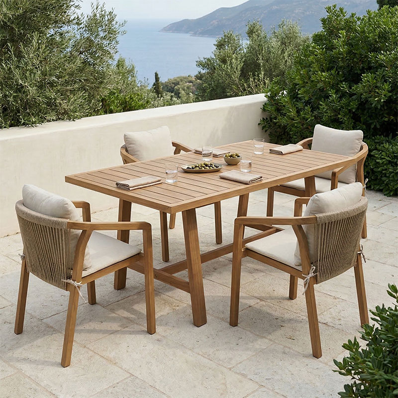 Tavolinë ngrënieje Malibu pakoworld 5 copë dru masiv akacie 160x90x75cm