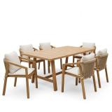 Tavolinë ngrënieje Malibu pakoworld 7 copë dru masiv akacie 180x90x75cm