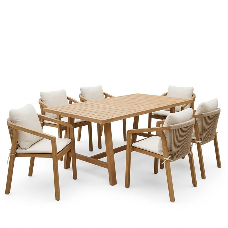 Tavolinë ngrënieje Malibu pakoworld 7 copë dru masiv akacie 180x90x75cm