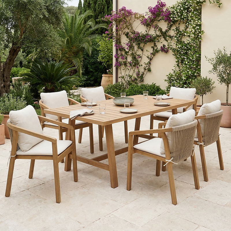 Tavolinë ngrënieje Malibu pakoworld 7 copë dru masiv akacie 180x90x75cm