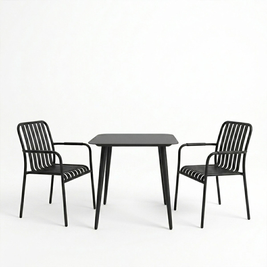 Set ngrënieje Heven Vista pakoworld set me 3 pjesë alumini i zi 80x80x72cm