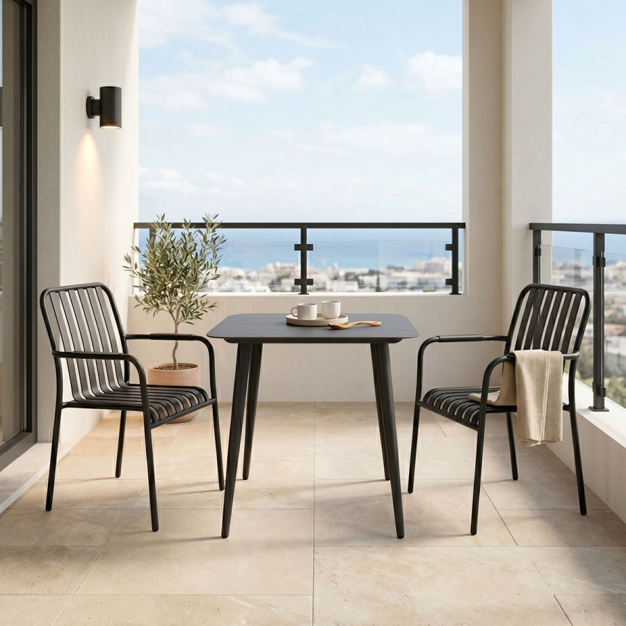 Set ngrënieje Heven Vista pakoworld set me 3 pjesë alumini i zi 80x80x72cm