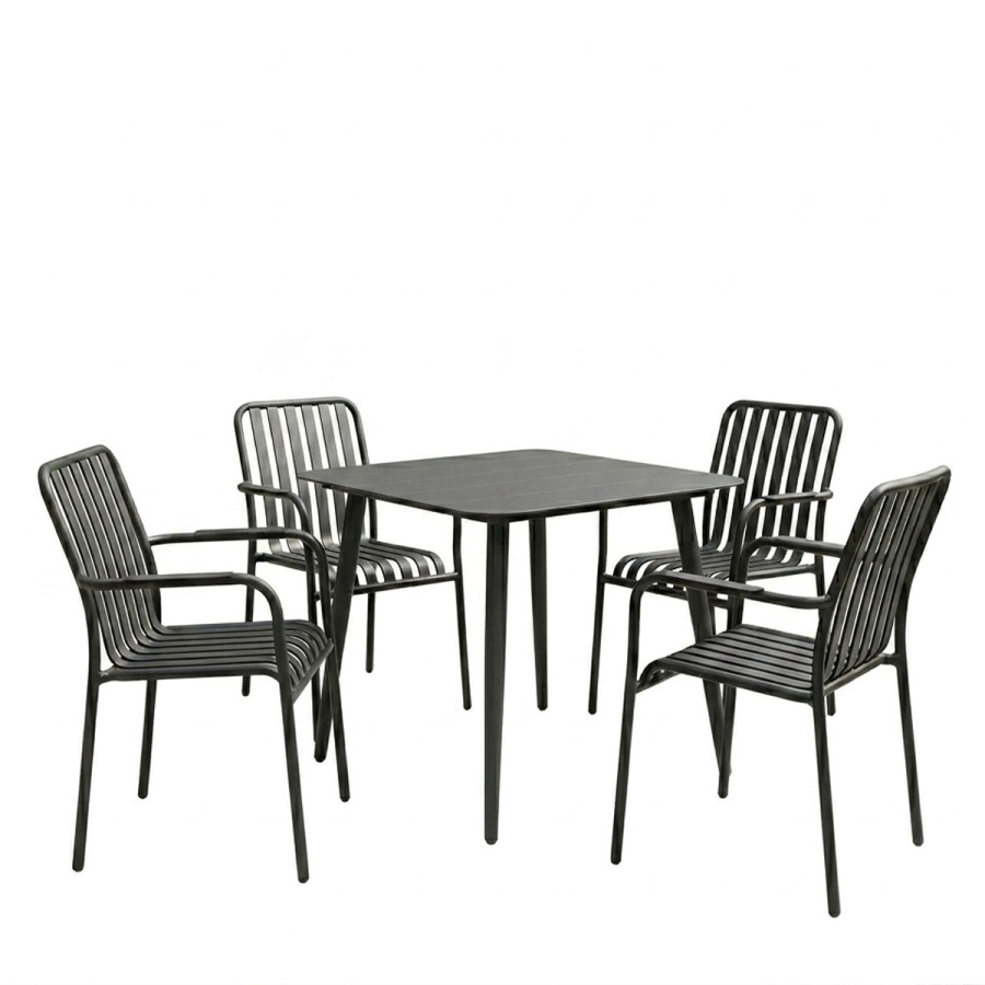 Set ngrënieje Heven Vista pakoworld set me 5 pjesë alumini i zi 80x80x72cm