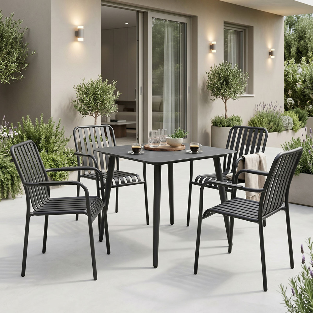 Set ngrënieje Heven Vista pakoworld set me 5 pjesë alumini i zi 80x80x72cm