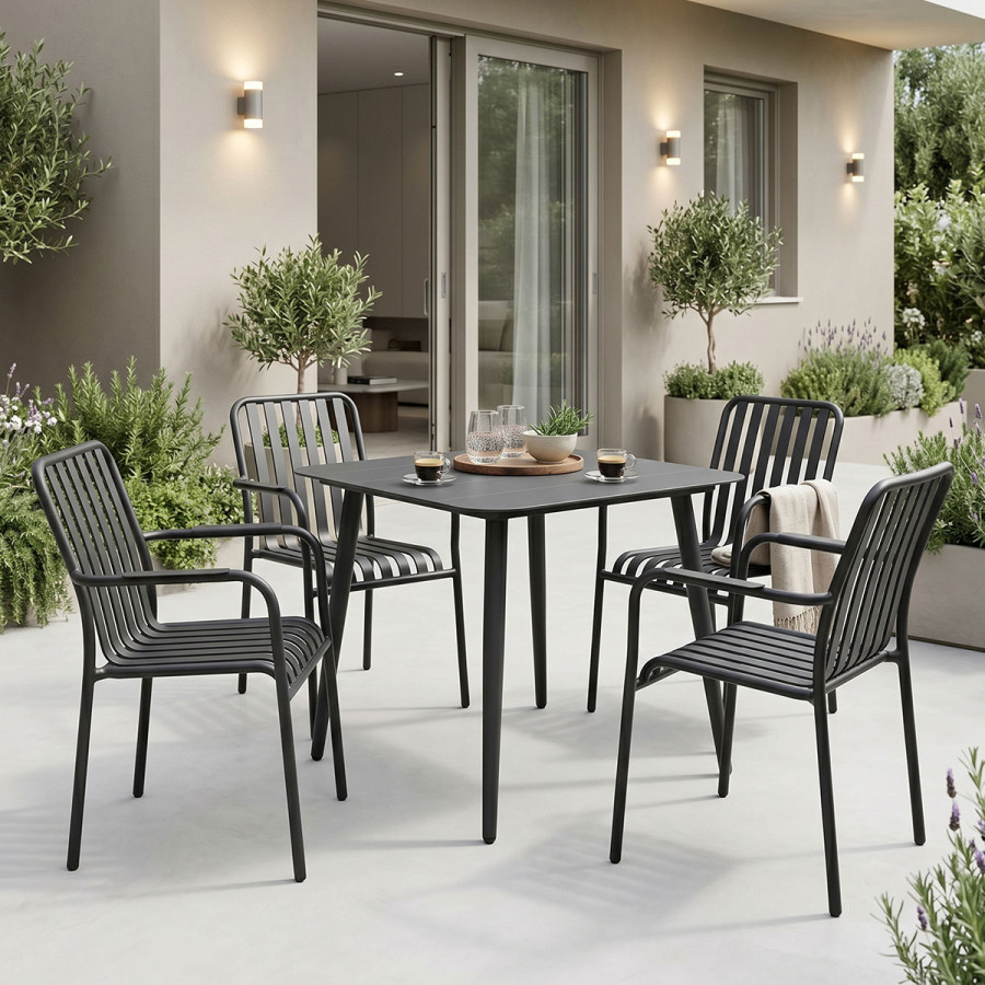 Set ngrënieje Heven Vista pakoworld set me 5 pjesë alumini i zi 80x80x72cm