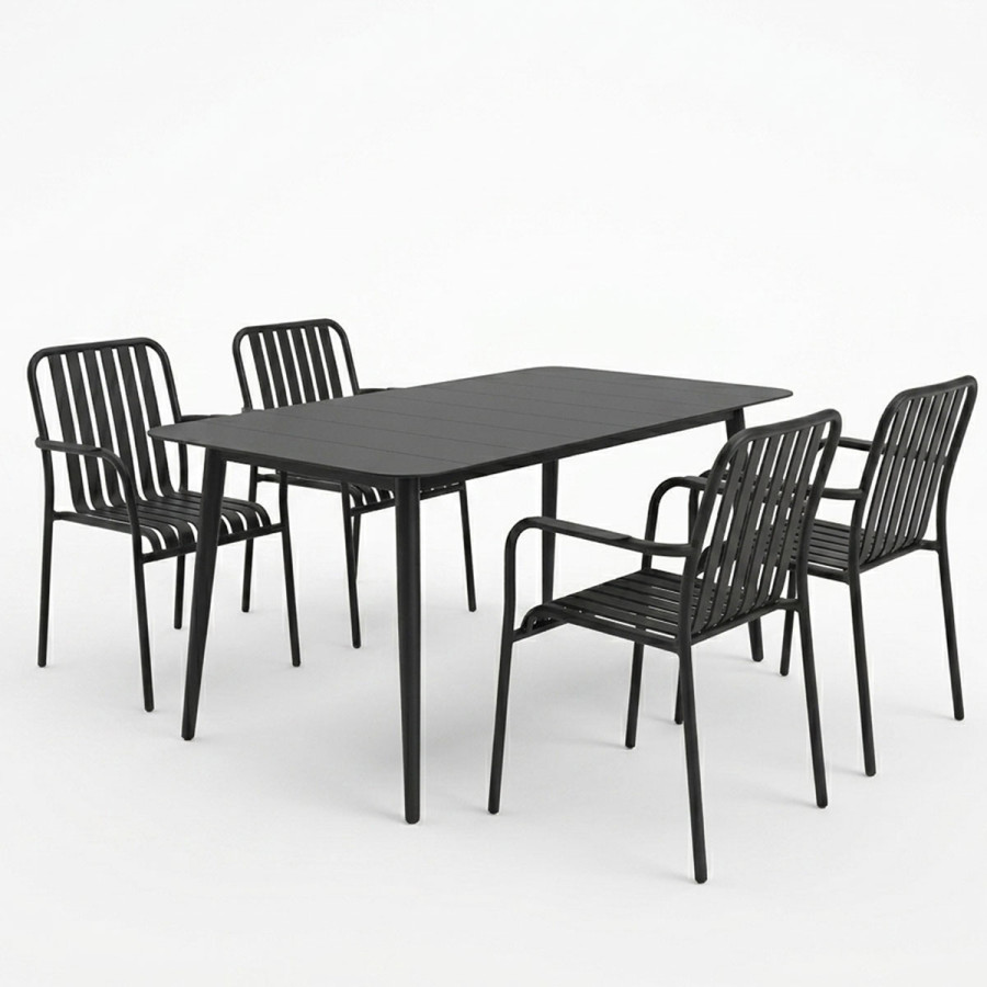 Set ngrënieje Heven Vista pakoworld set me 5 pjesë alumini i zi 120x70x72cm