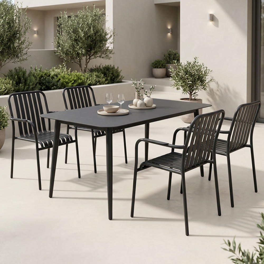 Set ngrënieje Heven Vista pakoworld set me 5 pjesë alumini i zi 120x70x72cm