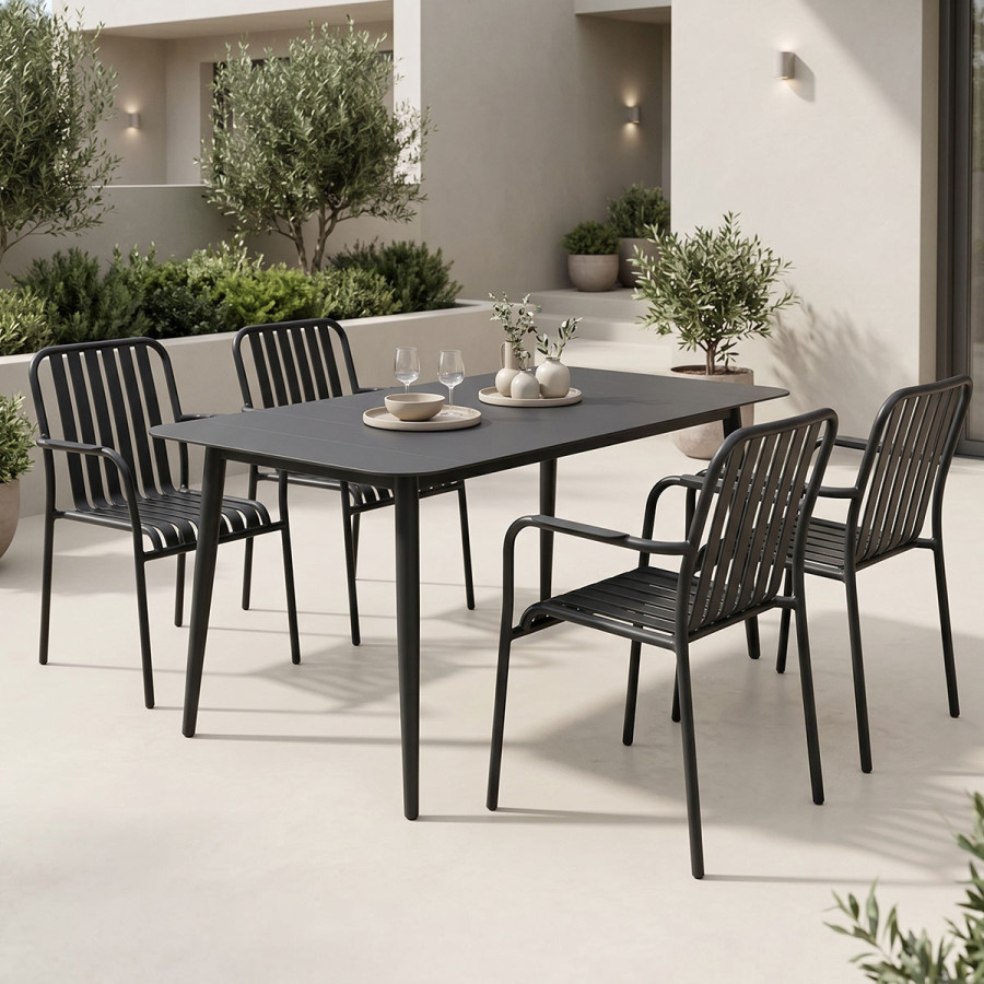 Set ngrënieje Heven Vista pakoworld set me 5 pjesë alumini i zi 120x70x72cm