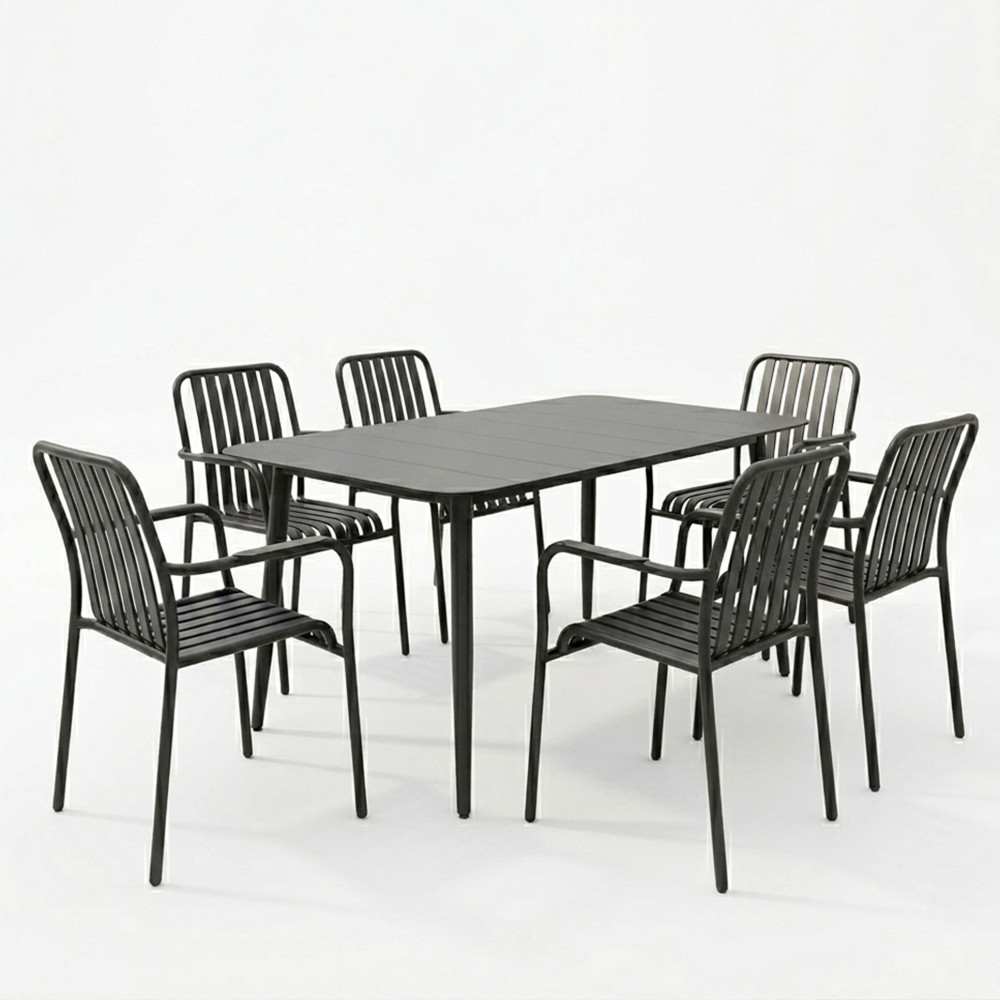 Set ngrënieje Heven Vista pakoworld set me 7 copë alumin i zi 120x70x72cm