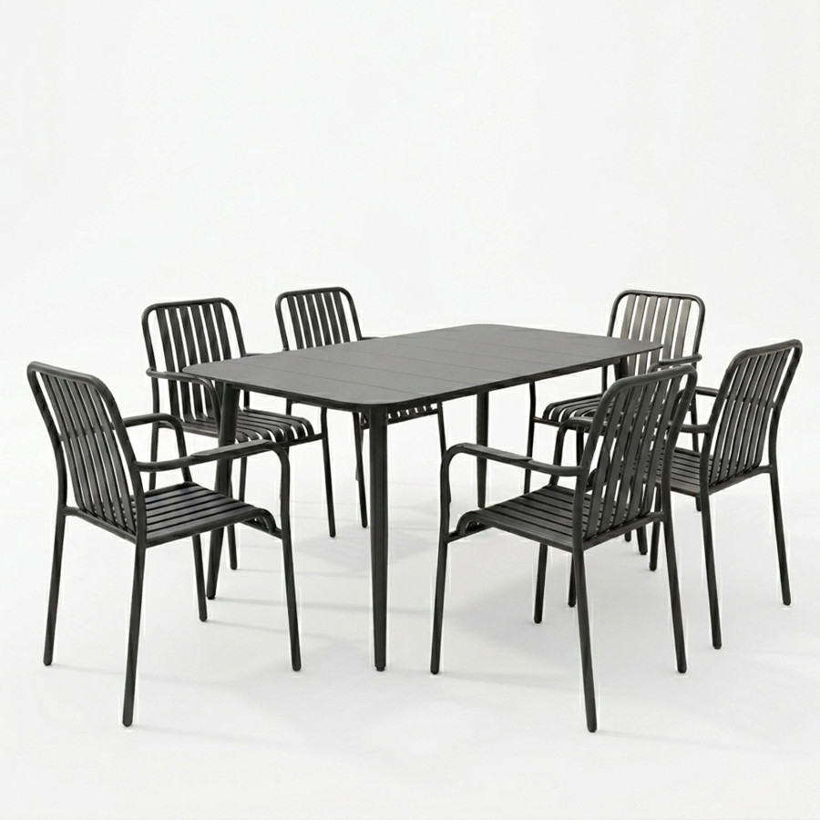 Set ngrënieje Heven Vista pakoworld set me 7 copë alumin i zi 120x70x72cm