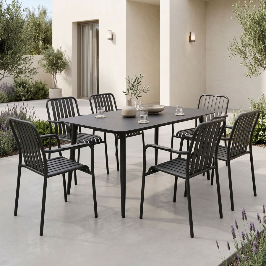 Set ngrënieje Heven Vista pakoworld set me 7 copë alumin i zi 120x70x72cm