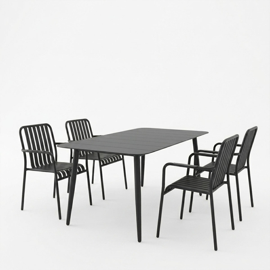 Set ngrënieje Heven Vista pakoworld set me 5 pjesë alumini i zi 150x80x72cm