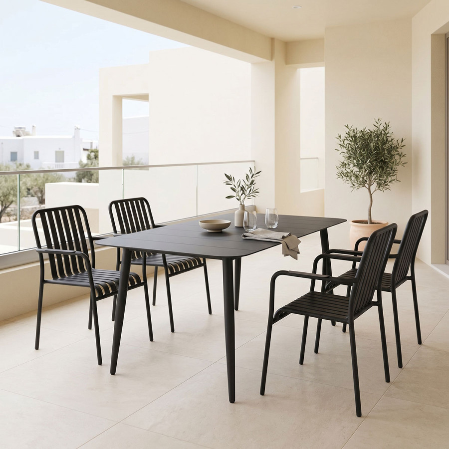 Set ngrënieje Heven Vista pakoworld set me 5 pjesë alumini i zi 150x80x72cm