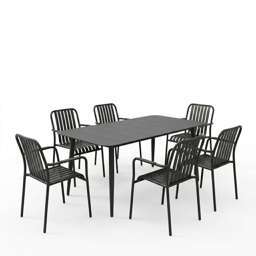 Set ngrënieje Heven Vista pakoworld set me 7 copë alumin i zi 150x80x72cm
