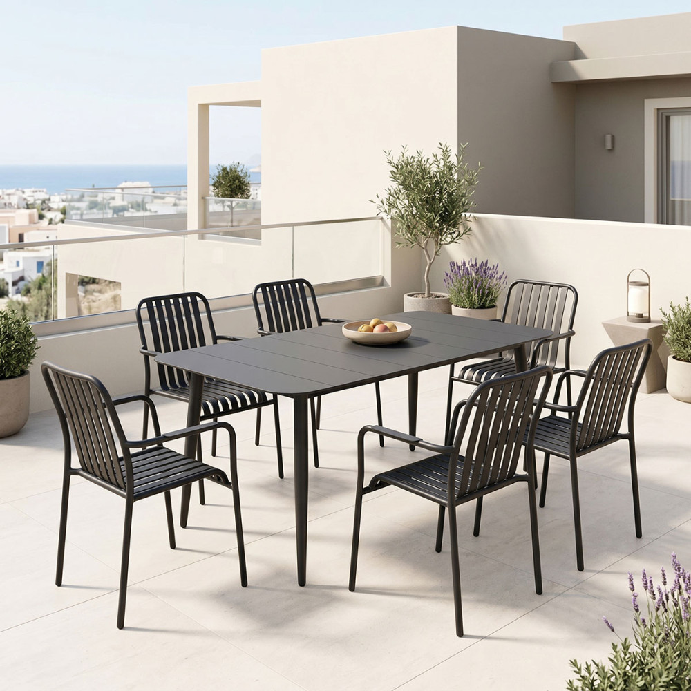 Set ngrënieje Heven Vista pakoworld set me 7 copë alumin i zi 150x80x72cm