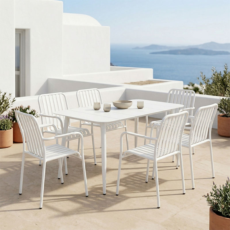 Set ngrënieje Heven Vista pakoworld set me 7 copë alumin i zi 120x70x72cm