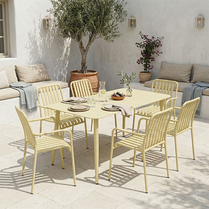 Set ngrënieje Heven Vista pakoworld set me 7 pjesë alumini shampanjë 120x70x72cm
