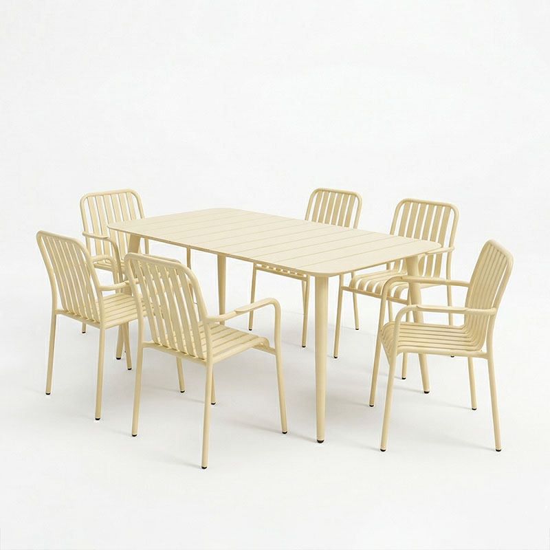 Set ngrënieje Heven Vista pakoworld set me 7 copë alumini shampanjë 150x80x72cm