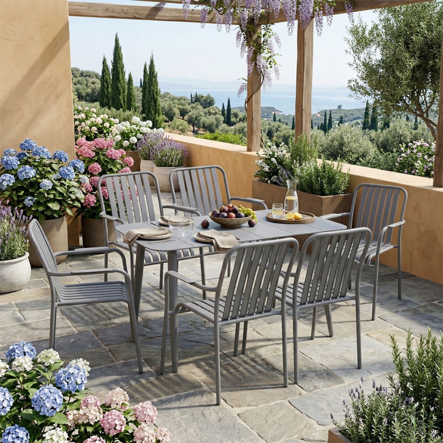 Set ngrënieje Heven Vista pakoworld set prej 7 copësh alumin antracit 120x70x72cm