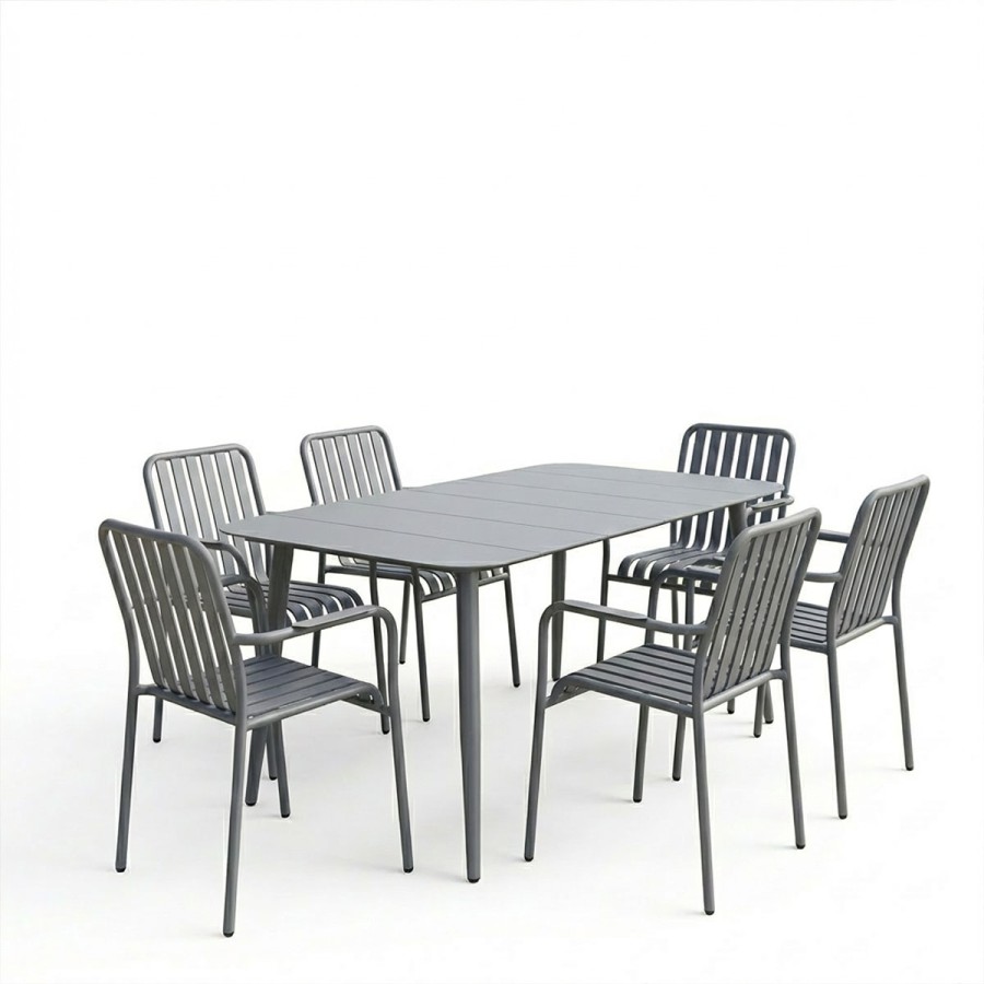 Set ngrënieje Heven Vista pakoworld set prej 7 copësh alumin antracit 150x80x72cm