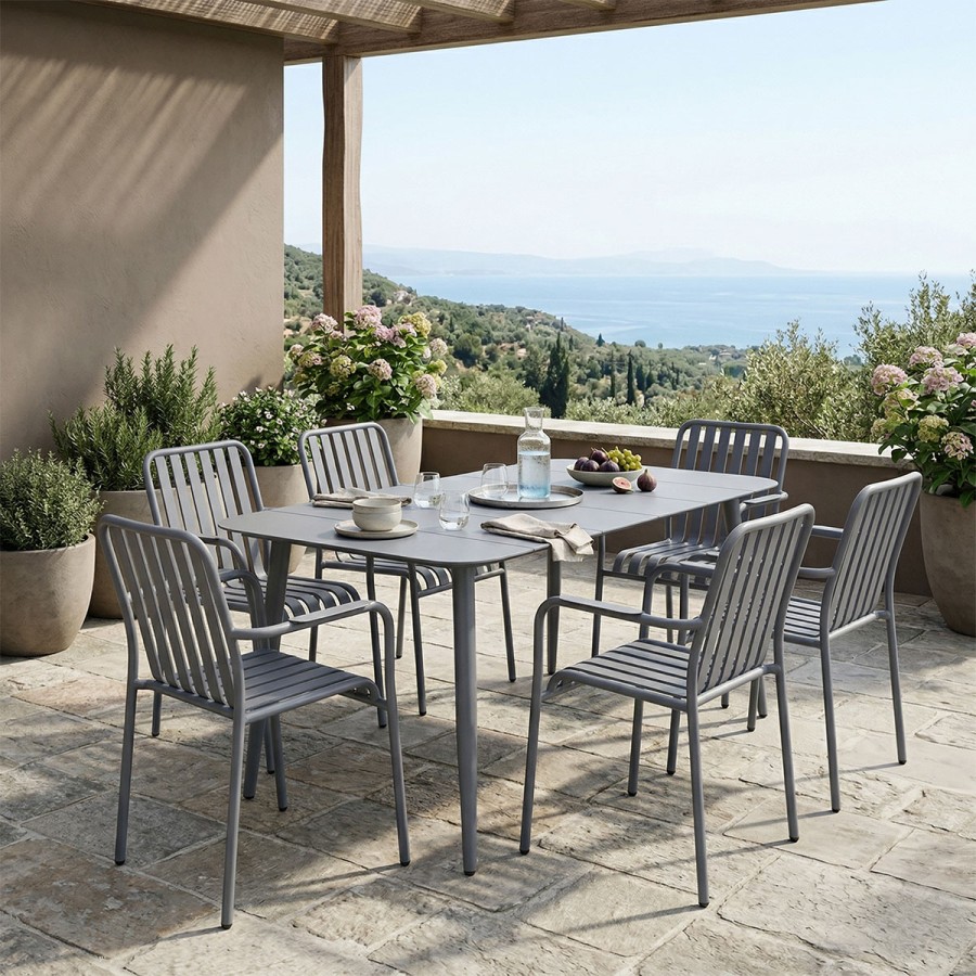 Set ngrënieje Heven Vista pakoworld set prej 7 copësh alumin antracit 150x80x72cm